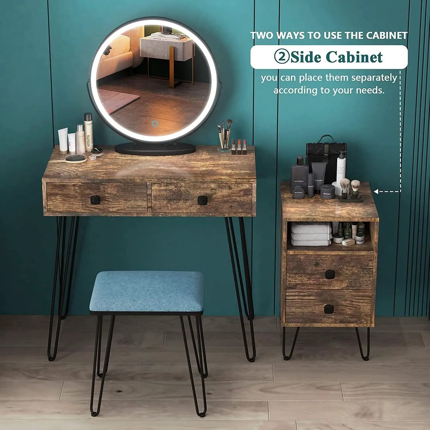 Vanity Desk Set With Drawers And LED Lighted Mirror from PriceLows™