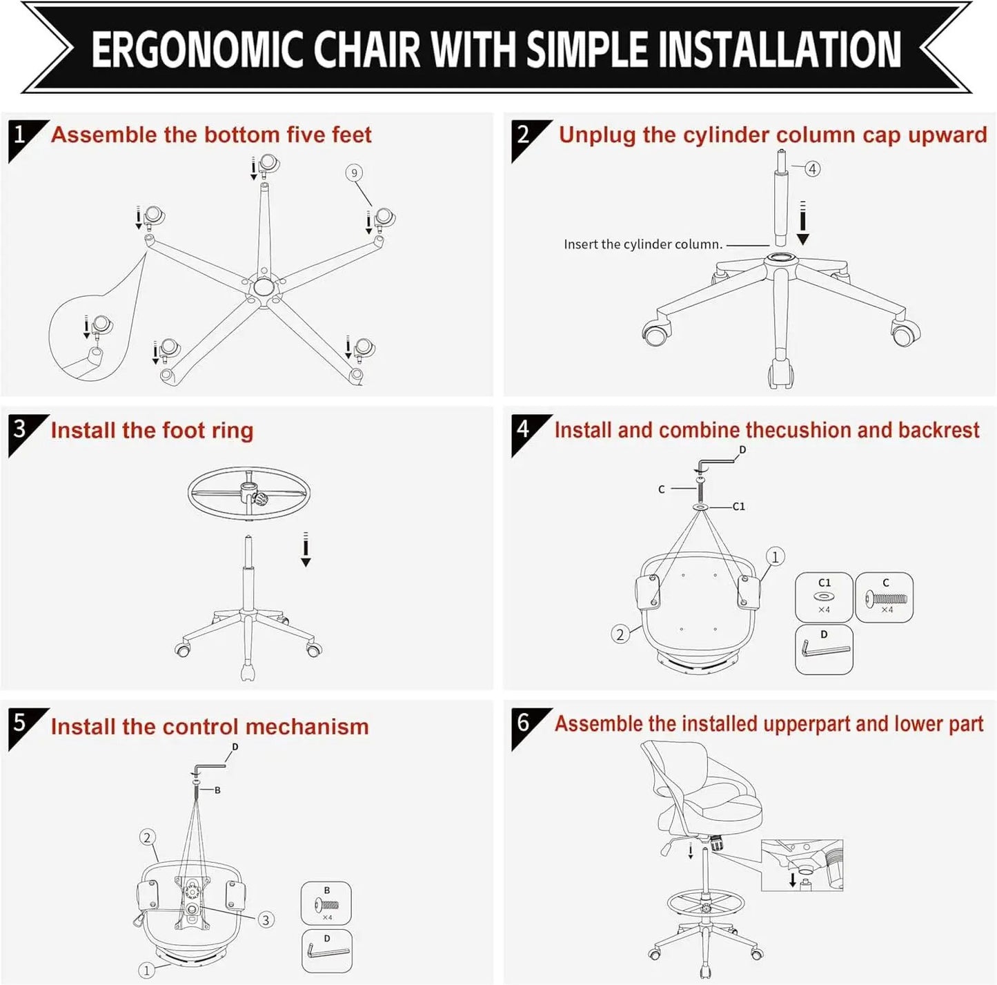 Ergonomic Drafting Chair With Lumbar Support And Foot Ring Black from PriceLows™