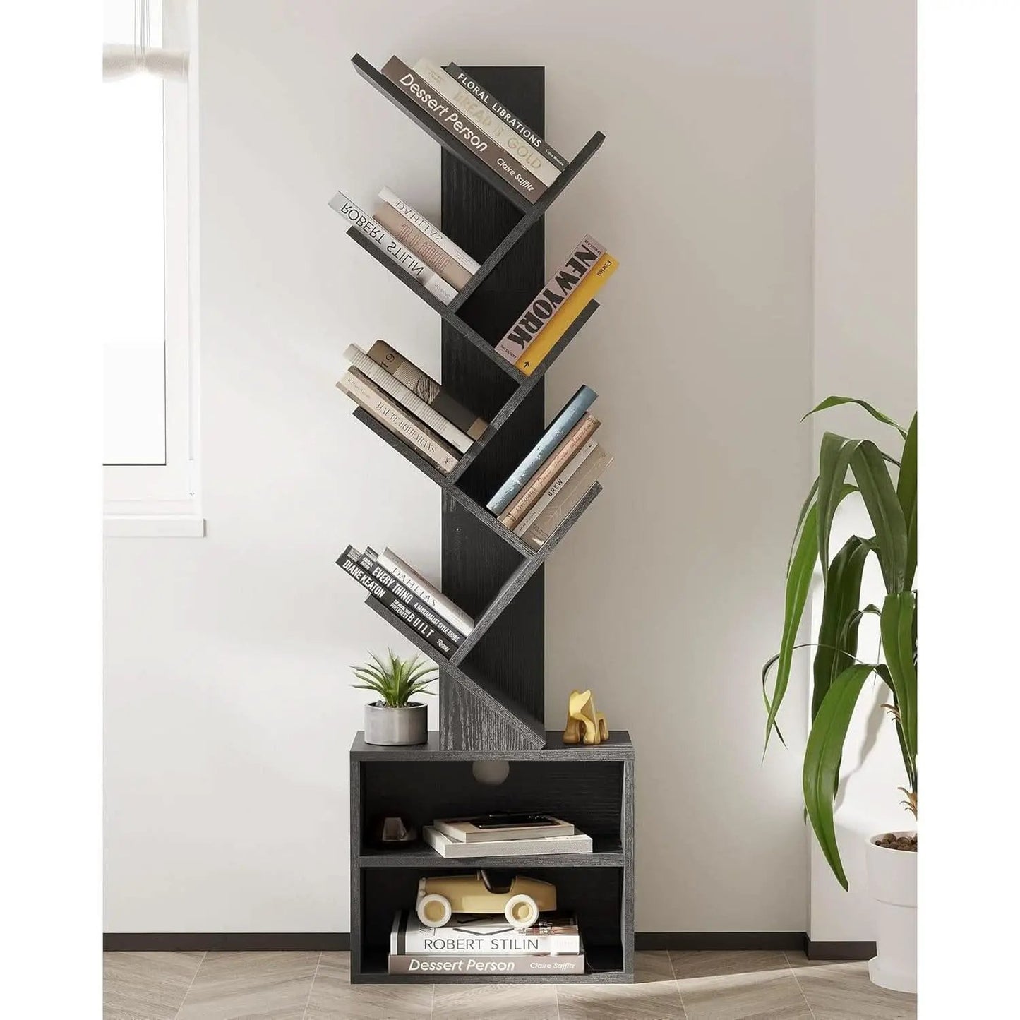 6 Tier Tree Bookshelf Black Floor Standing Storage Cabinet from PriceLows™