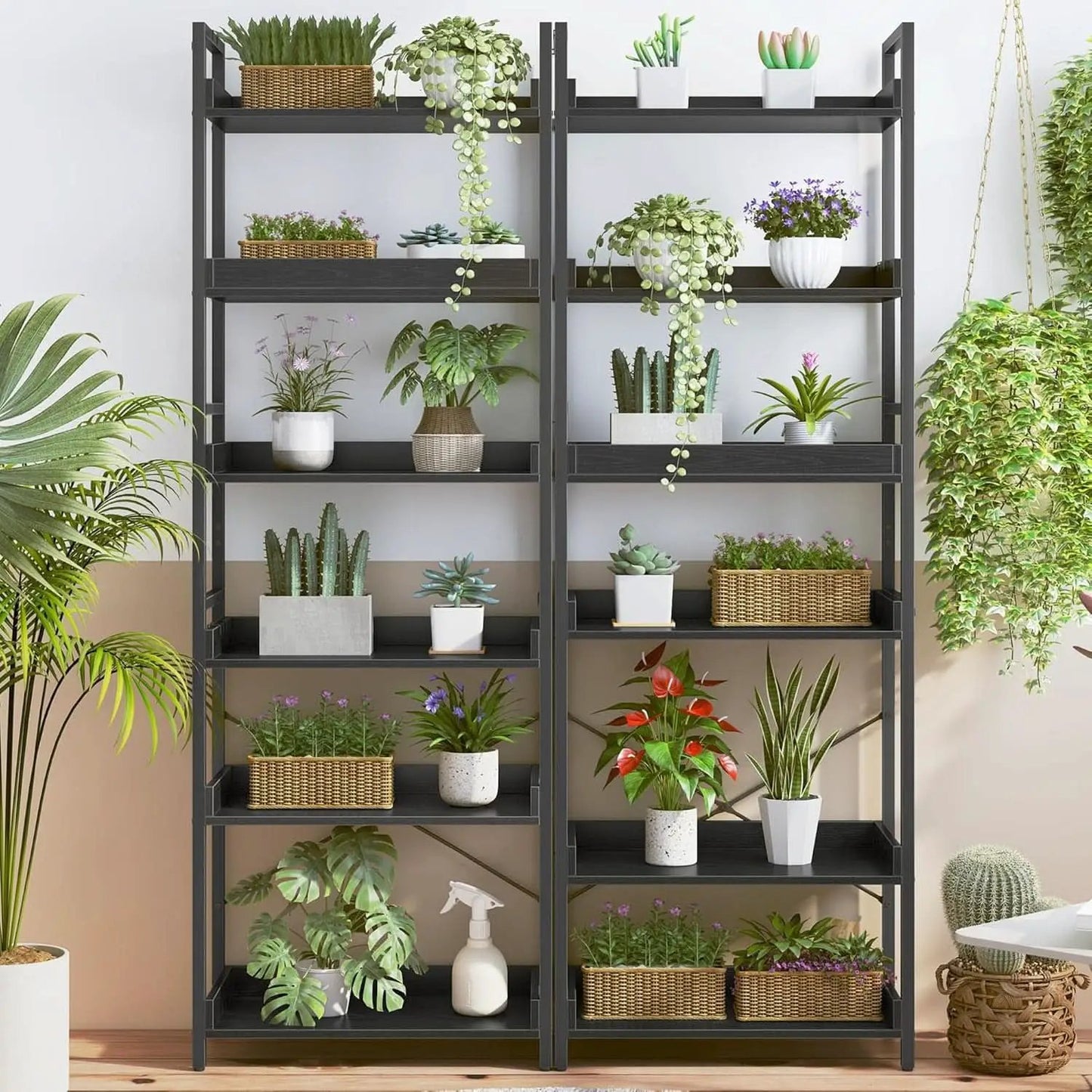 Adjustable Industrial Bookshelf 70 Inch Black Metal from PriceLows™