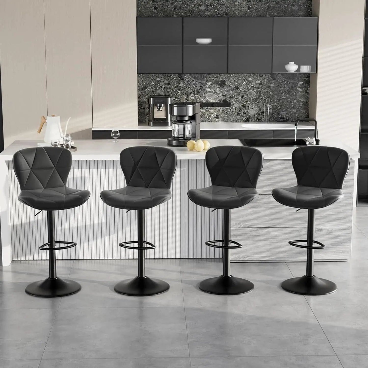 Bar Stools Set Of 2 Adjustable Swivel Faux Leather Black from PriceLows™