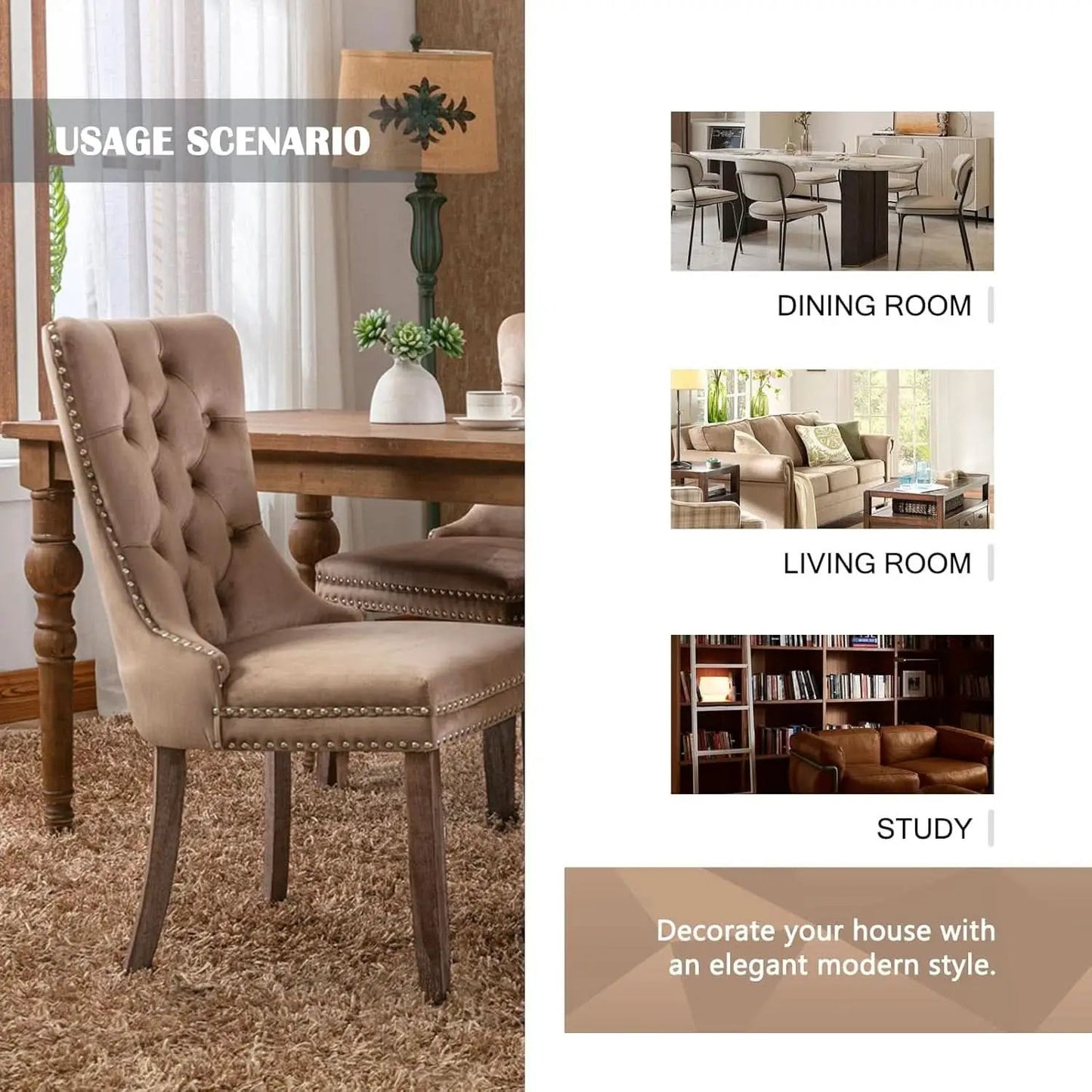 Khaki Velvet Dining Chairs Set of 4 With Button Back from PriceLows™