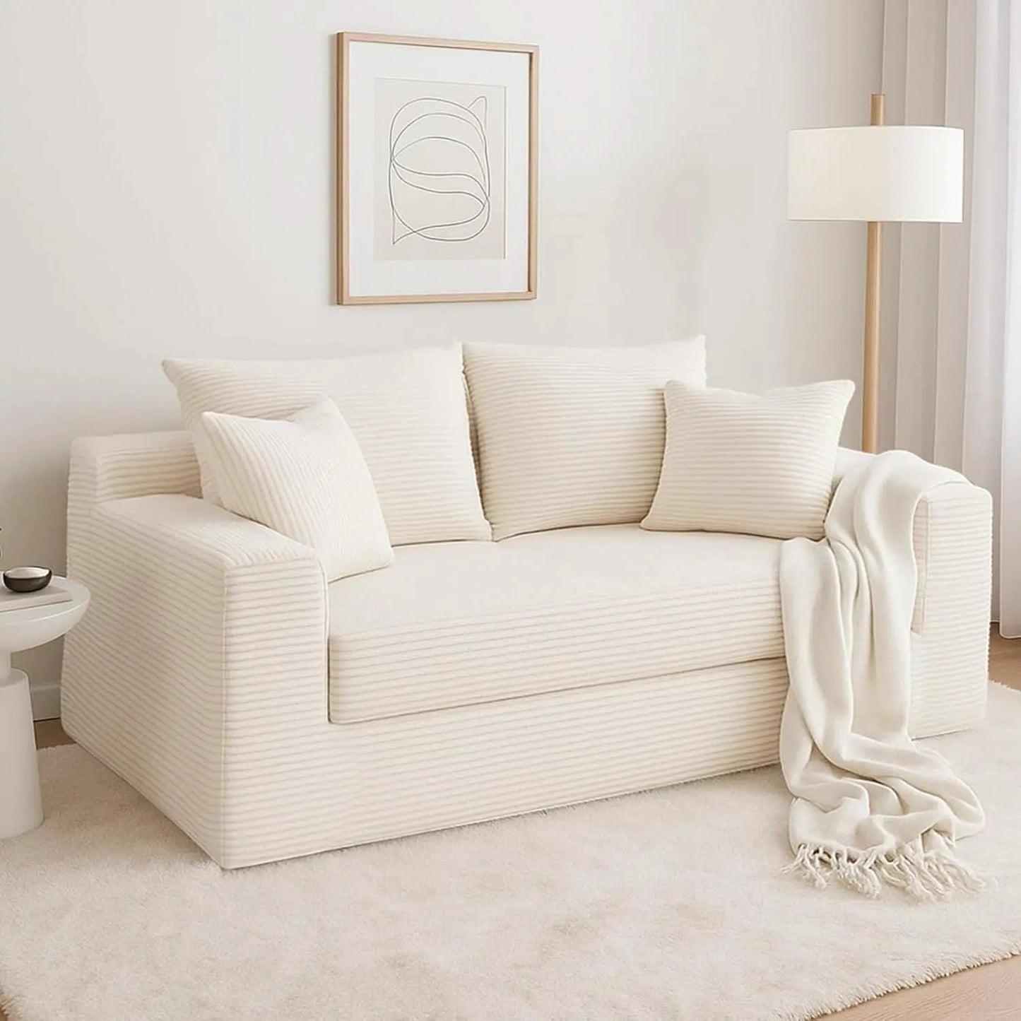 Corduroy Convertible Sofa Bed Three In One BeigeTone Sleeper from PriceLows™