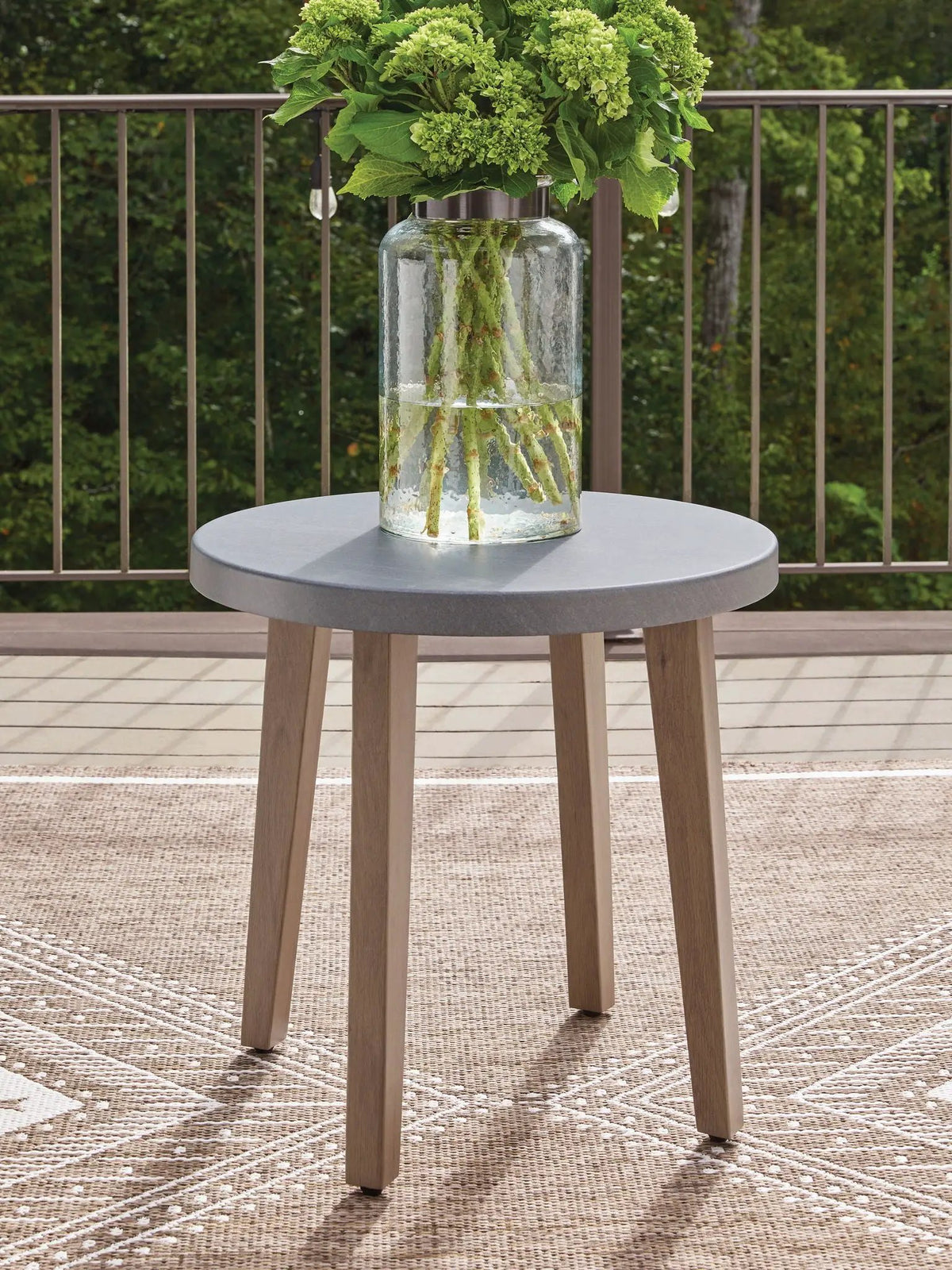 Harmony Headlands Round End Table | Natural And Gray | Aluminum Frame | Stone-Look Top