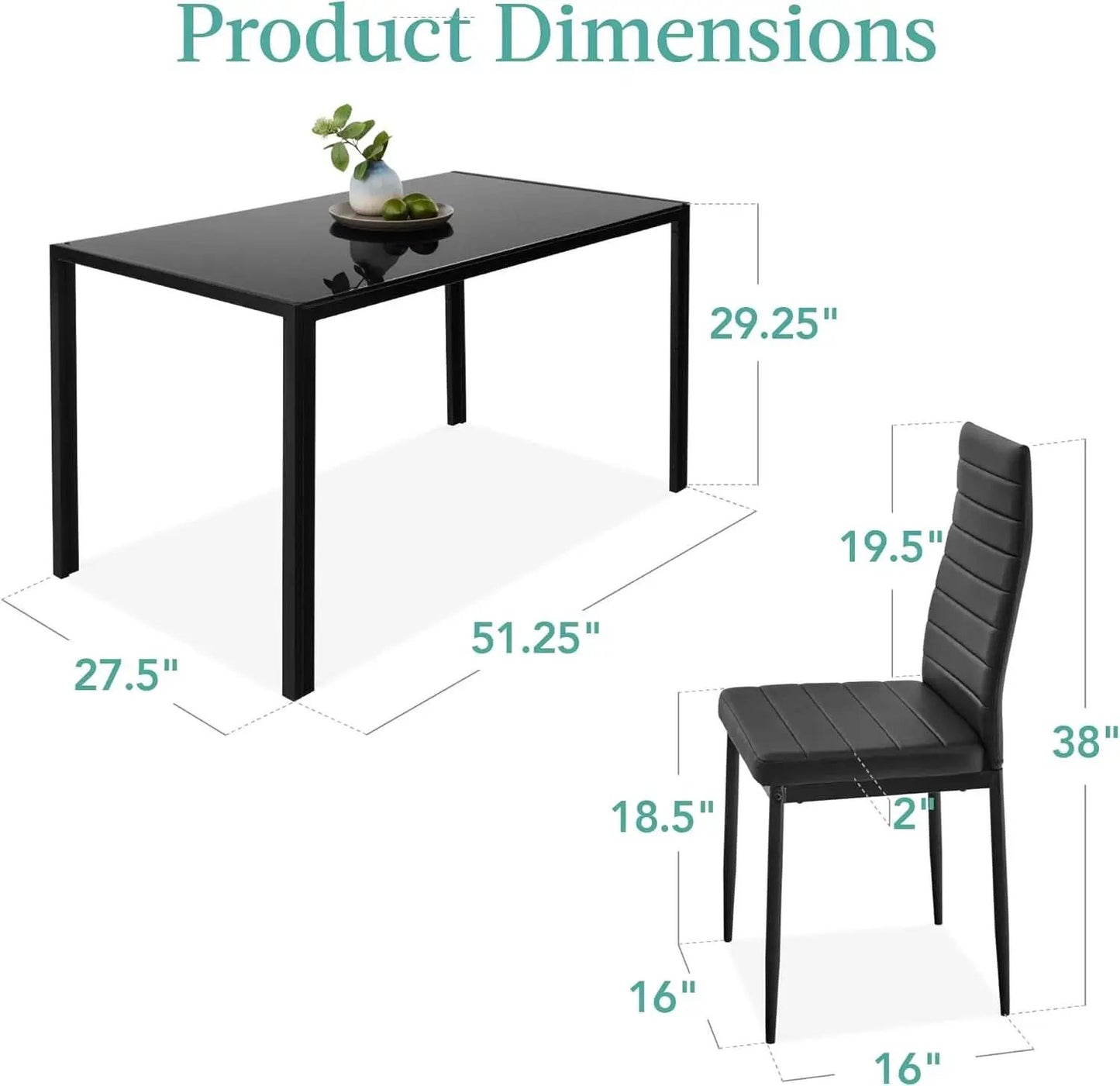 Tempered Glass Ultra Lux Countertop Dining Table Set Black 51 Inch from PriceLows™