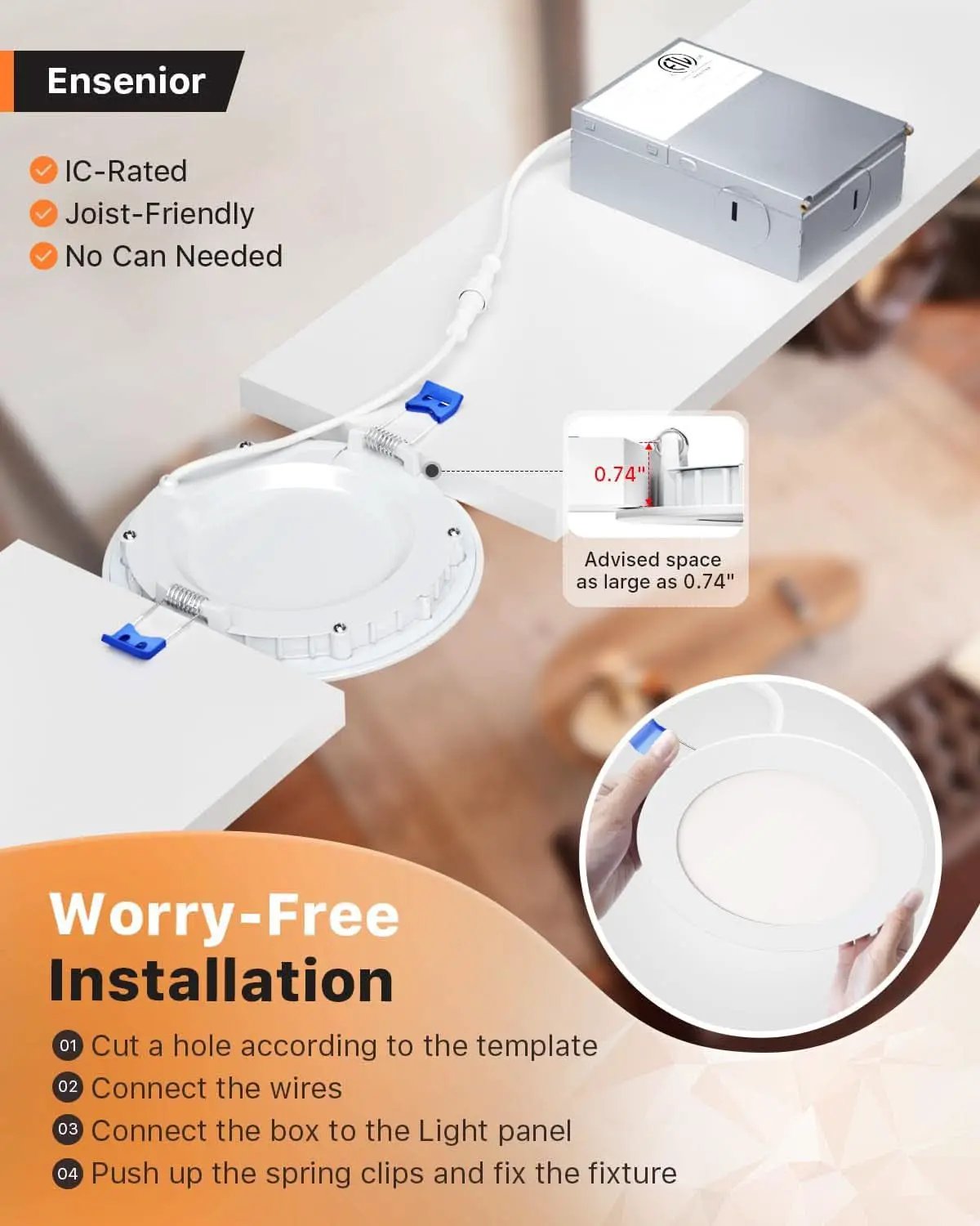 6 Inch LED Recessed Ceiling Light Dimmable 2700K 5000K 5CCT 1050LM 12W 120V Canless Wafer Downlight 24Pack ETL FCC IC from PriceLows™