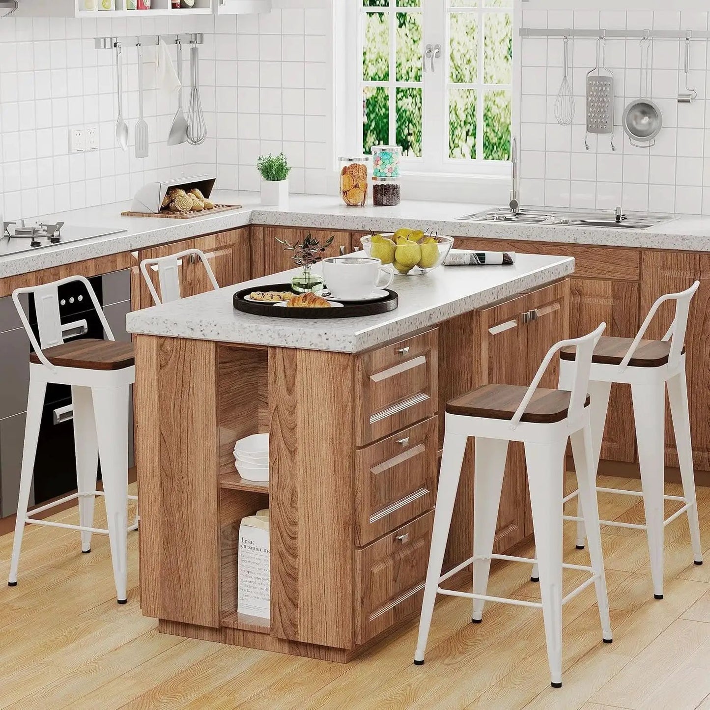 Stylish Set of Four Stackable Counter Height Bar Stools from PriceLows™