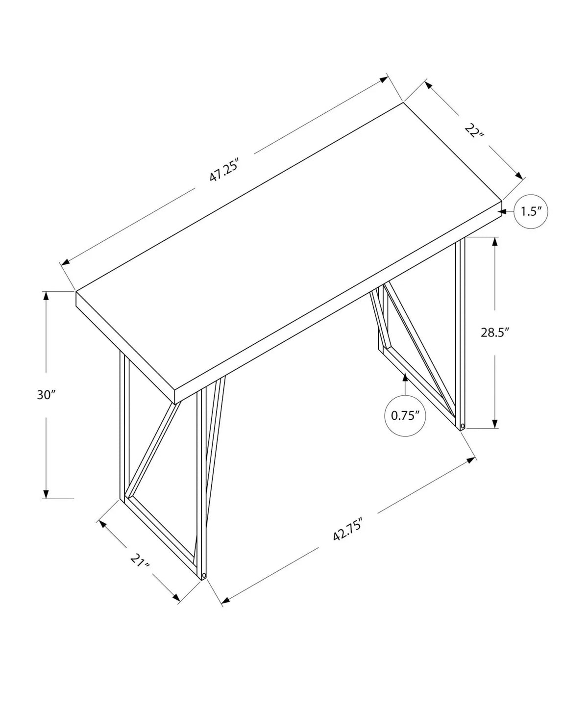 White Computer Desk | 47.25 Inch Width | Thick Panel Desktop | Home Office Laptop Use
