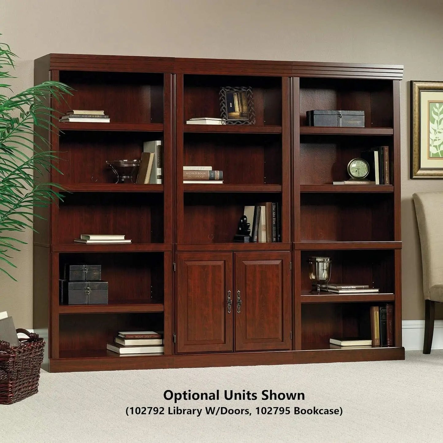 Heritage Hill Library With Doors Bookcase, Classic Cherry Finish, 71 Inch Tall from PriceLows™