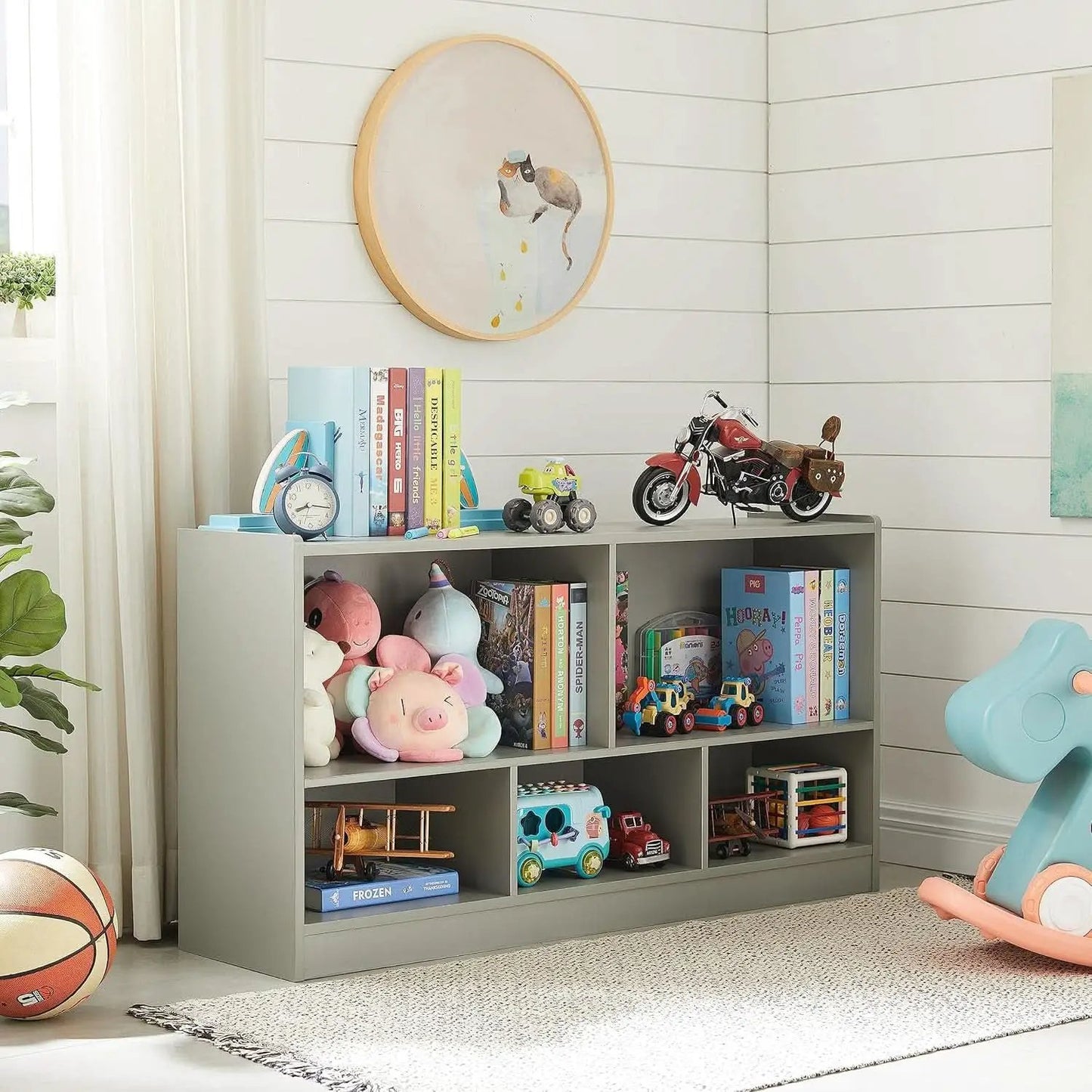 Grey 5 Section Toy Organizer And Bookshelf For Kids Storage from PriceLows™