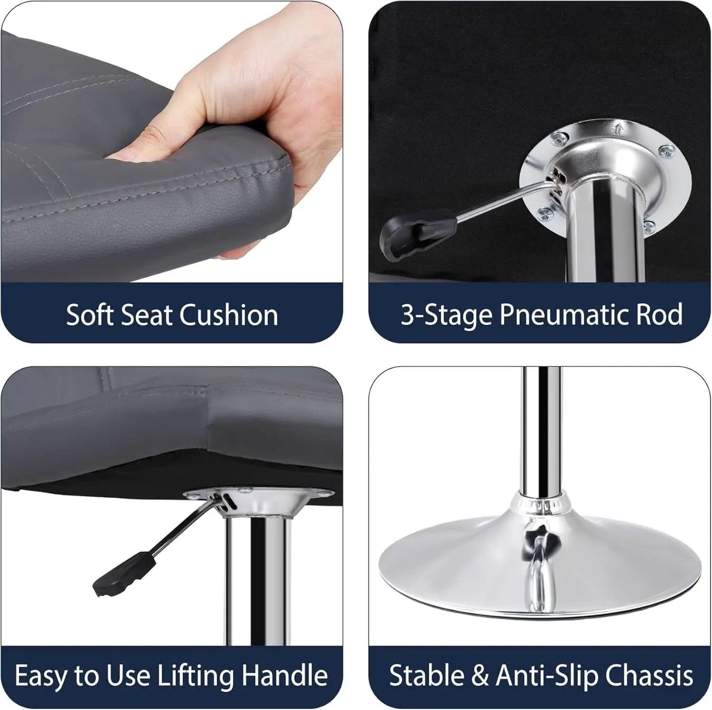 Set Of 4 Adjustable Swivel Barstools In Grey PU Leather from PriceLows™