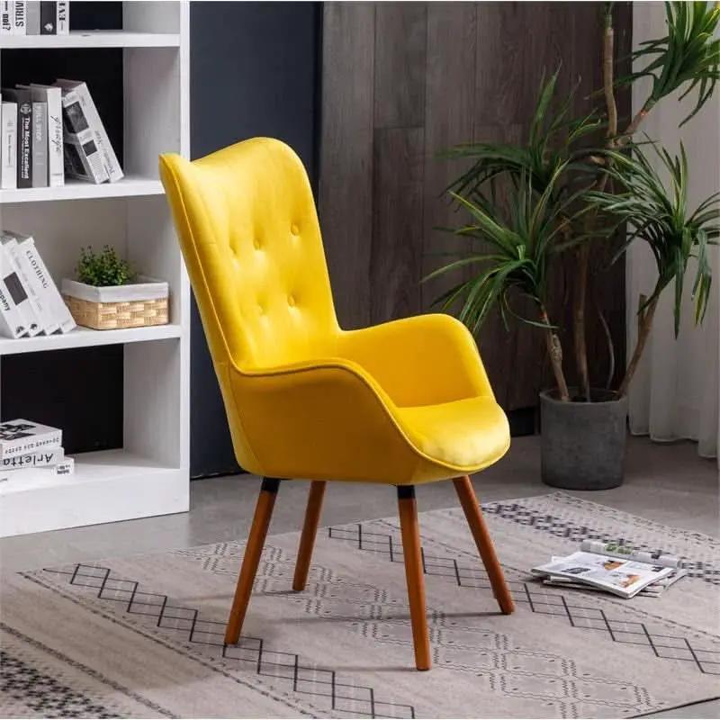 Yellow Velvet Tufted Accent Chair Compact Size Living Room from PriceLows™