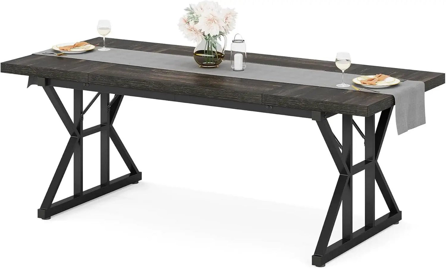 Farmhouse Dining Table 70.8 Inch Heavy Duty Metal Legs from PriceLows™