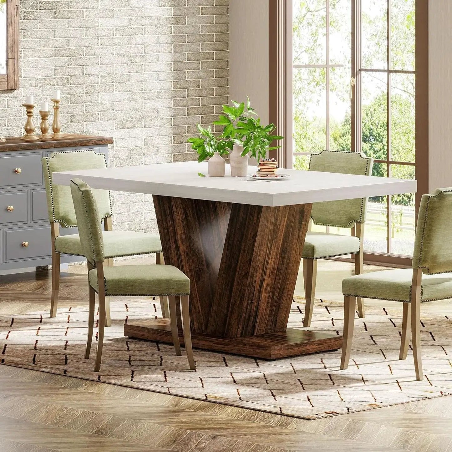 47 Inch White Oak Dining Table With Heavy Pedestal Base from PriceLows™