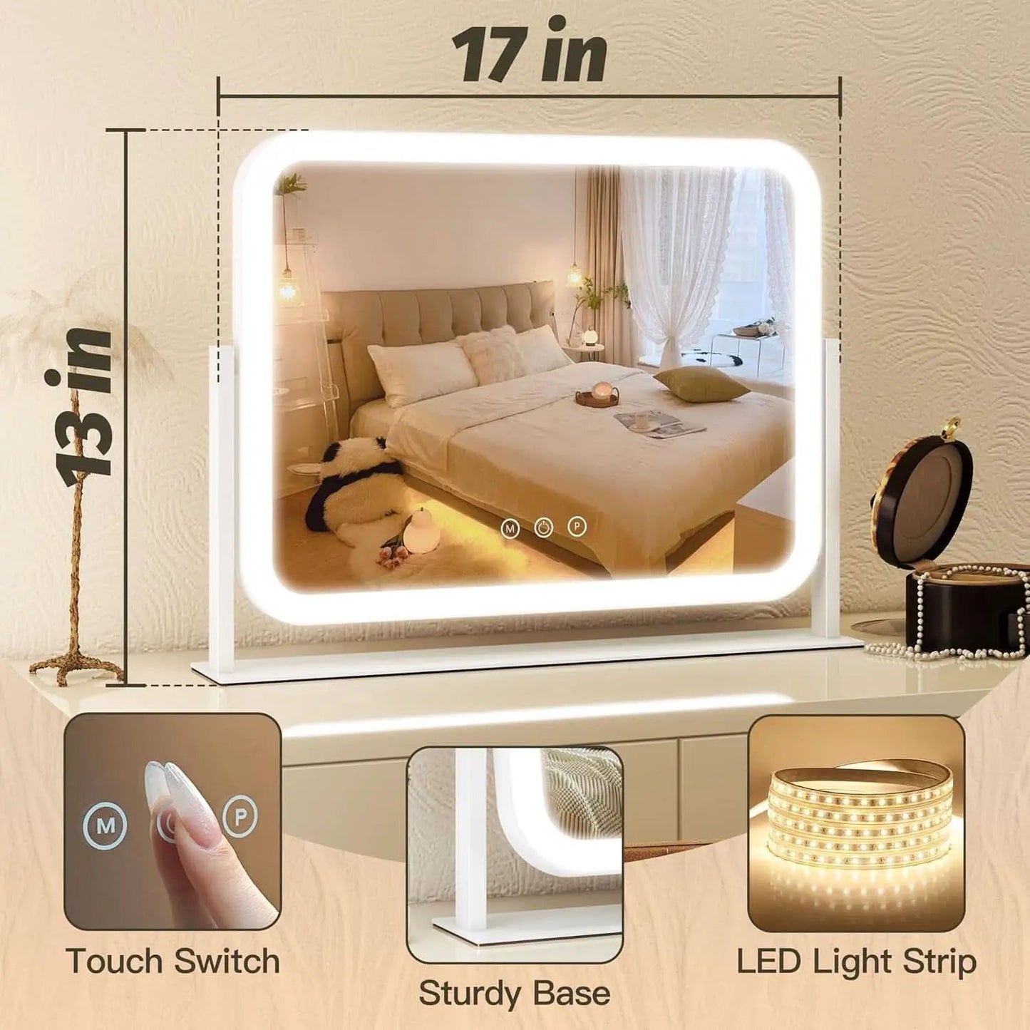 Vanity Mirror With Lights 17x13 Inches White Dimmable from PriceLows™