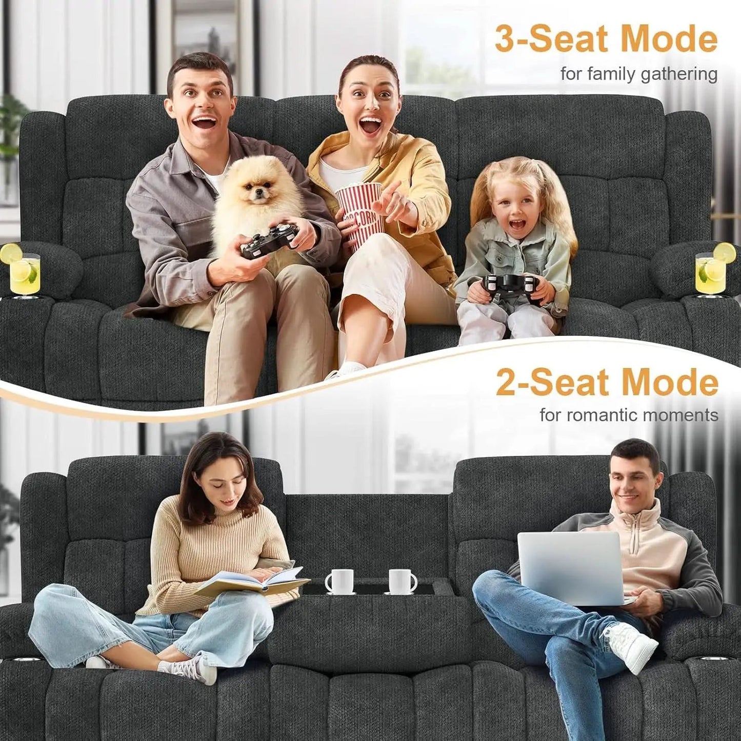 Gray Loveseat Recliner Sofa With Flip Middle Backrest from PriceLows™