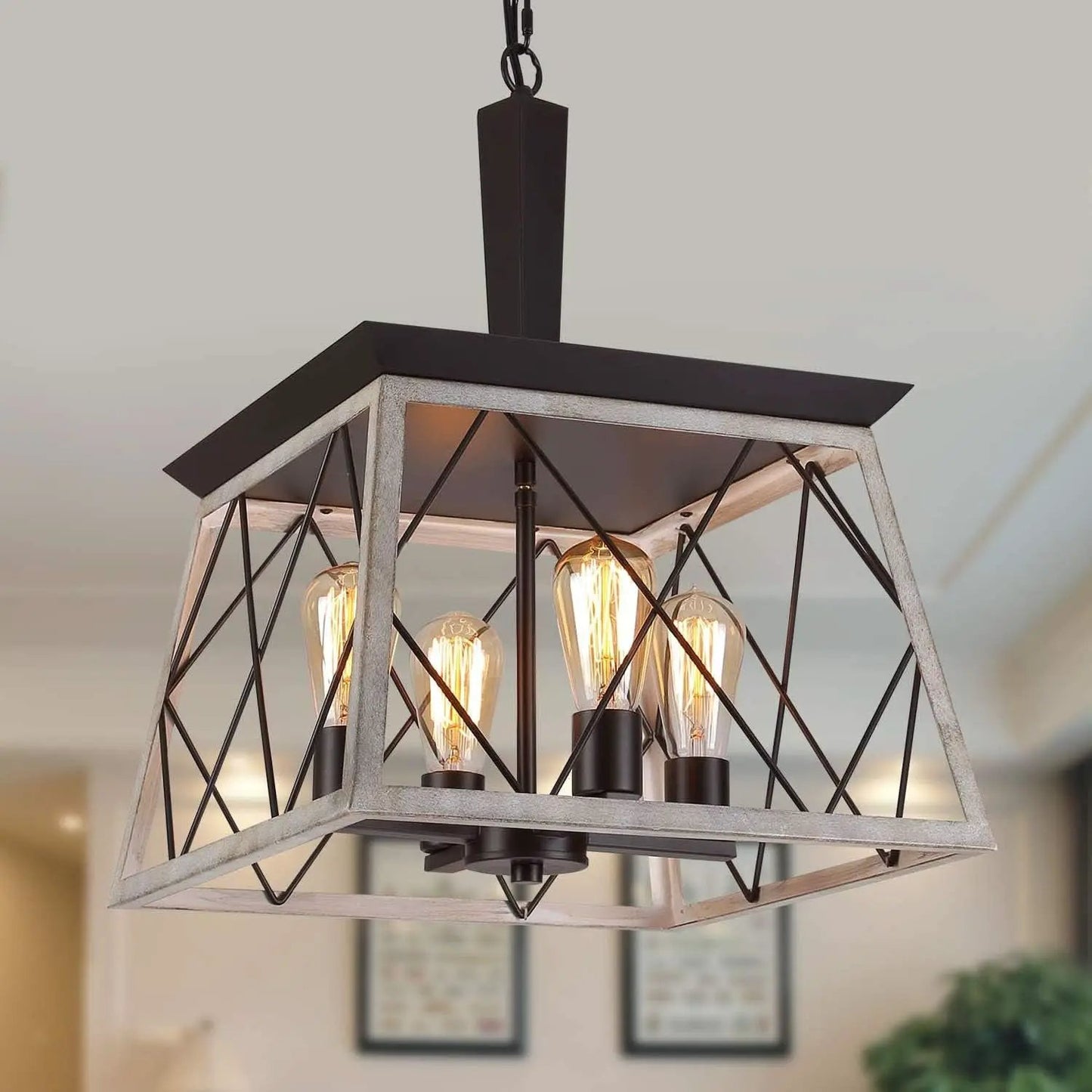 4 Light Farmhouse Vintage Chandelier White Oak Finish from PriceLows™