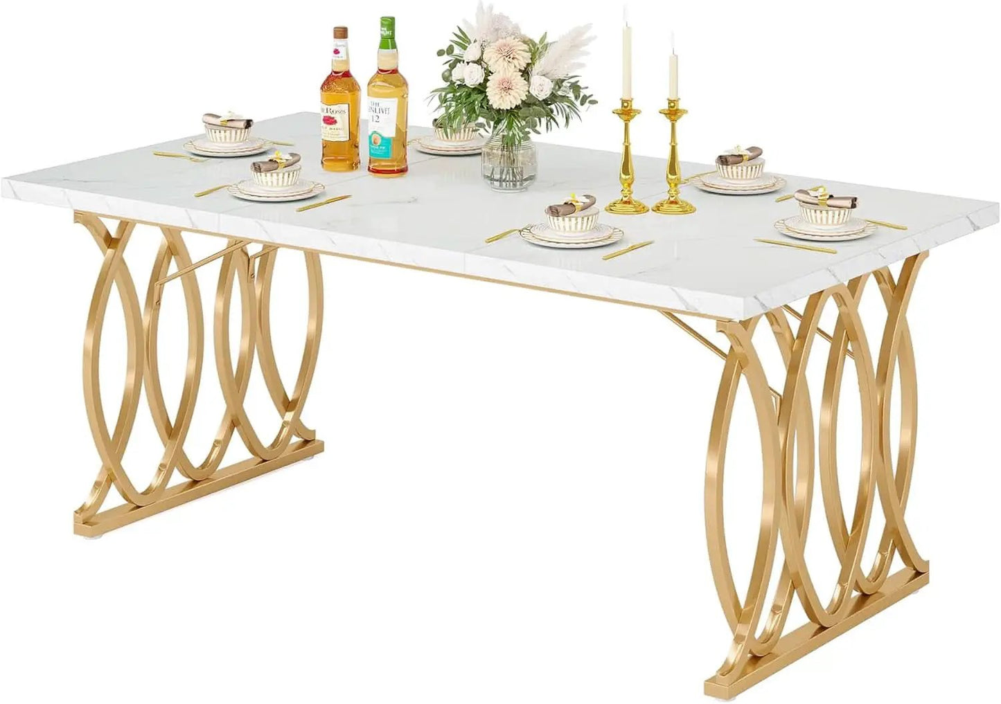 63 Inch Dining Table With Faux Marble Top For Kitchen And Dining Room from PriceLows™