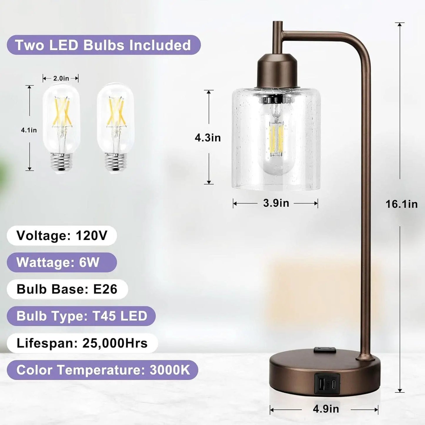 Brown Table Lamps 3-Way Dimmable With USB Ports Set Of 2 from PriceLows™