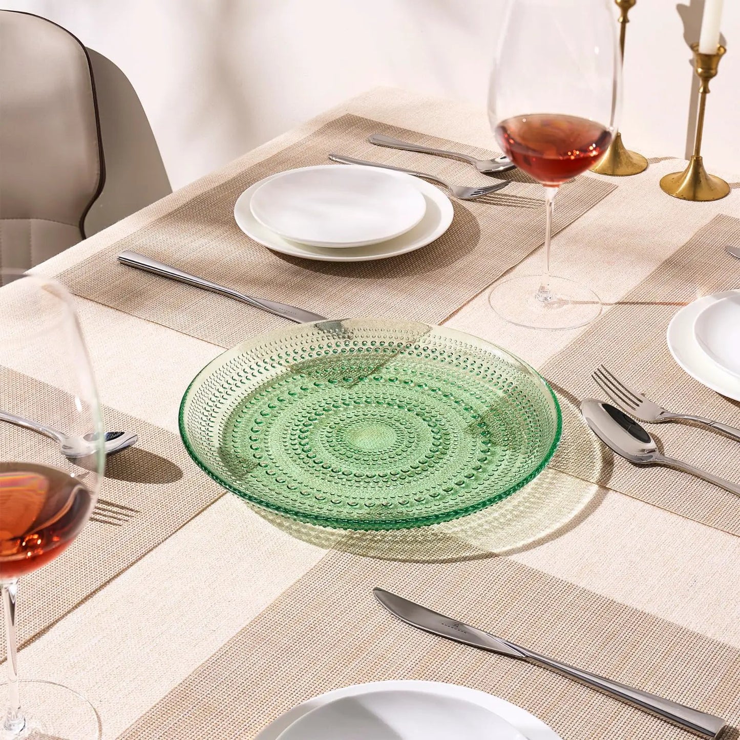 Glass Hobnail Dinner or Charger Plates | Set of 4 | Green from PriceLows™