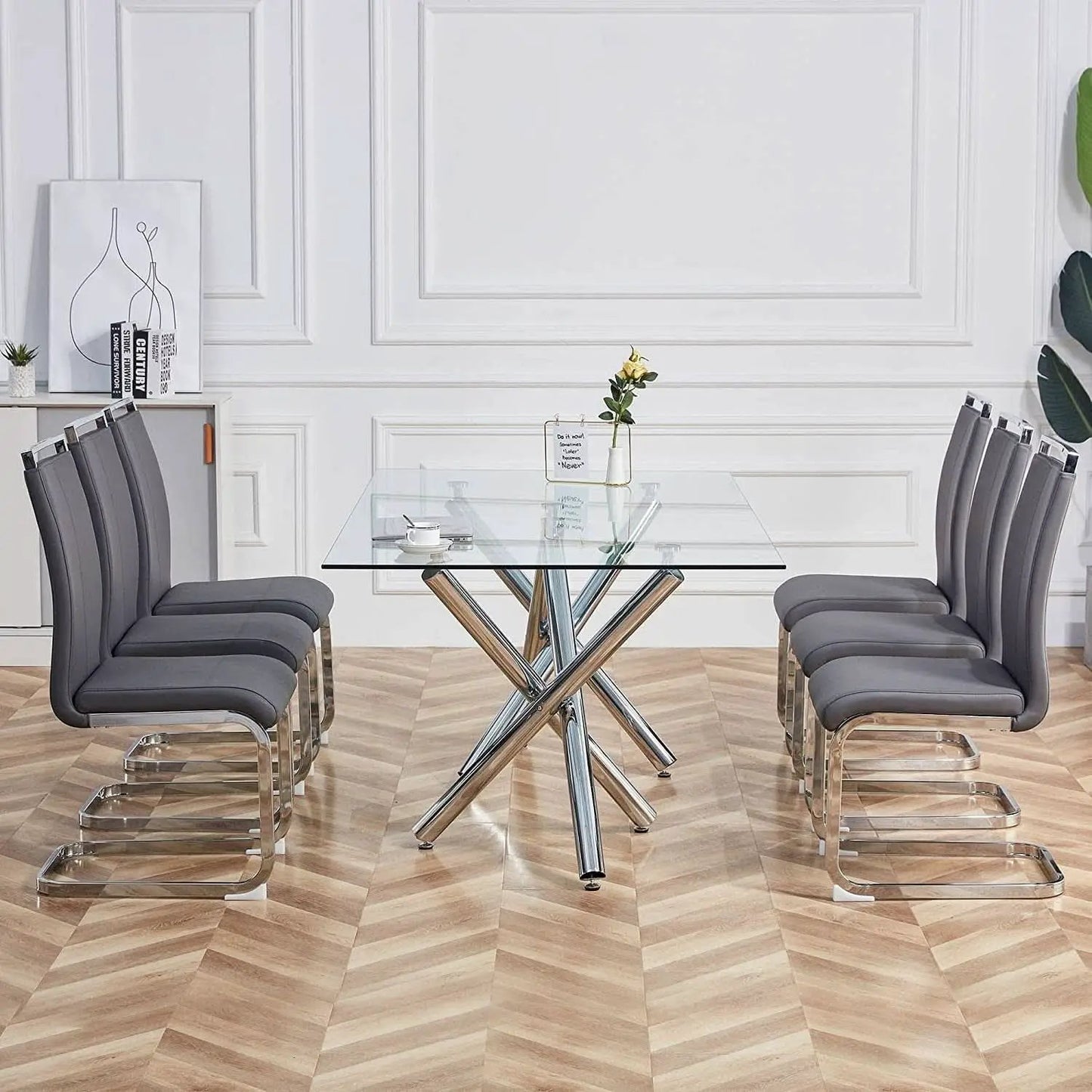 Grey Faux Leather High Back Dining Chairs Set Of 4 from PriceLows™