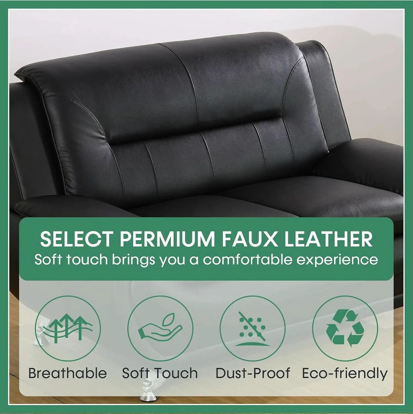 Leather Sofa Set 3 Piece Black Living Room Furniture from PriceLows™