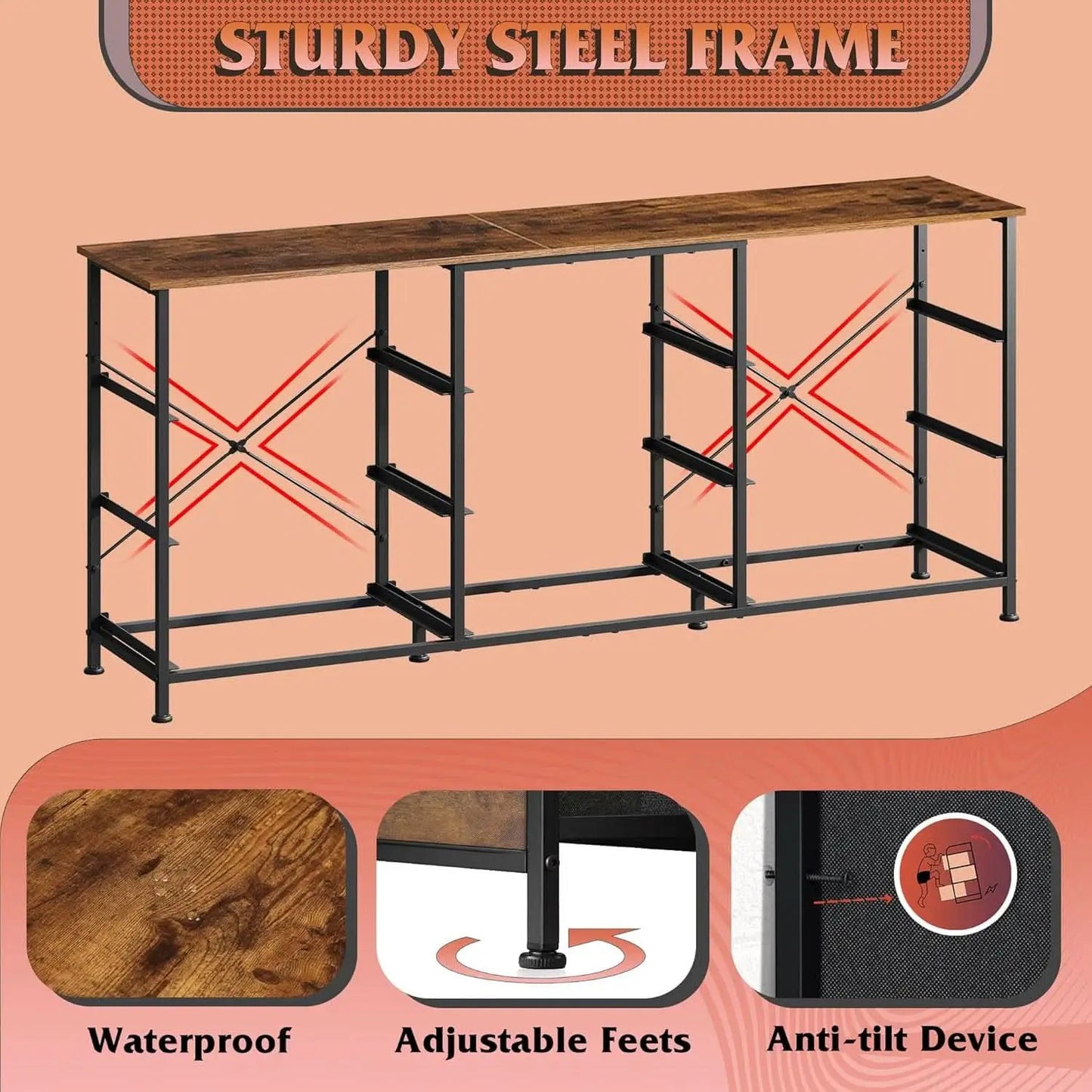 54 Inch Rustic Brown Dresser TV Console Cabinet Storage from PriceLows™