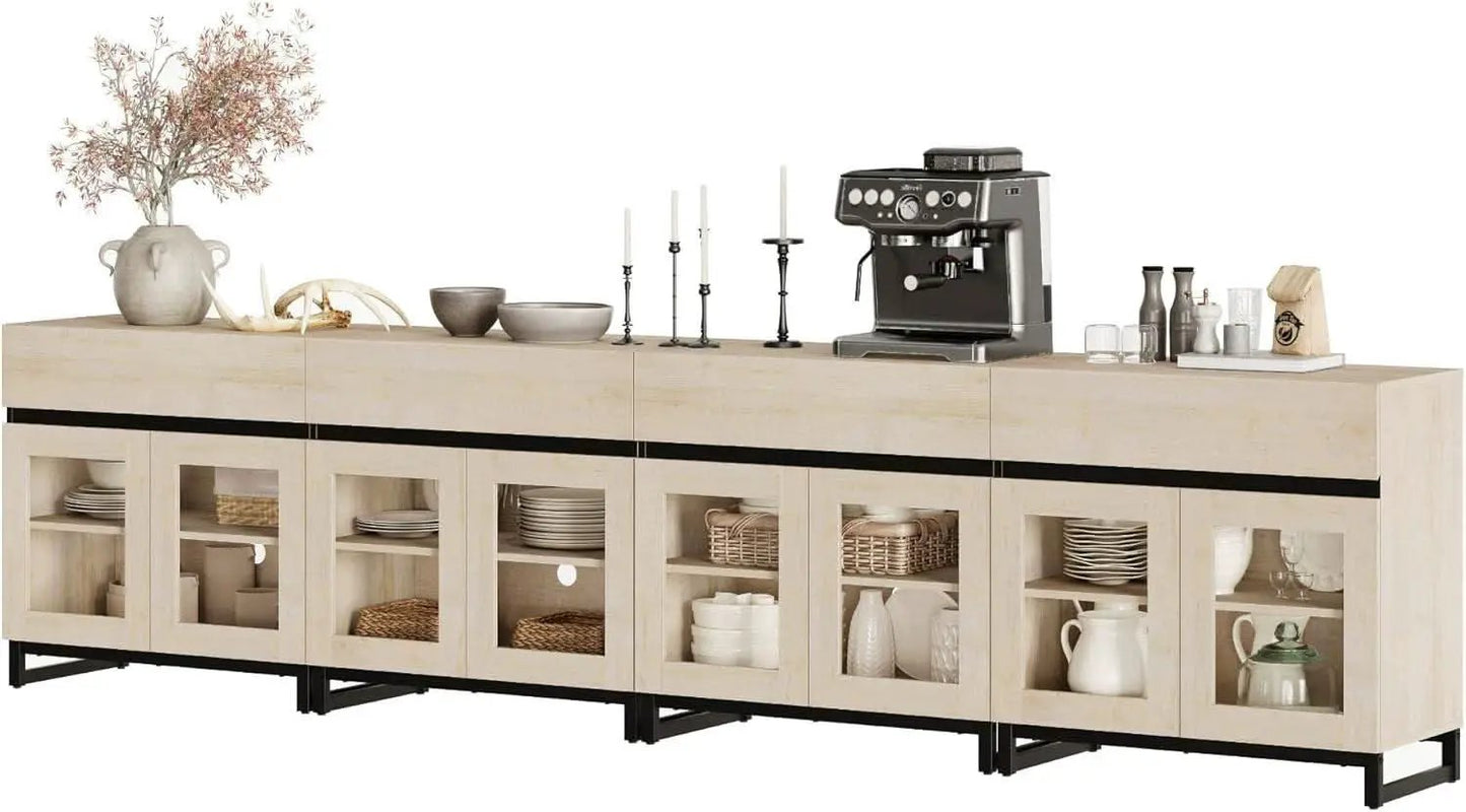 Natural Oak Contemporary Sideboard With Glass Doors from PriceLows™