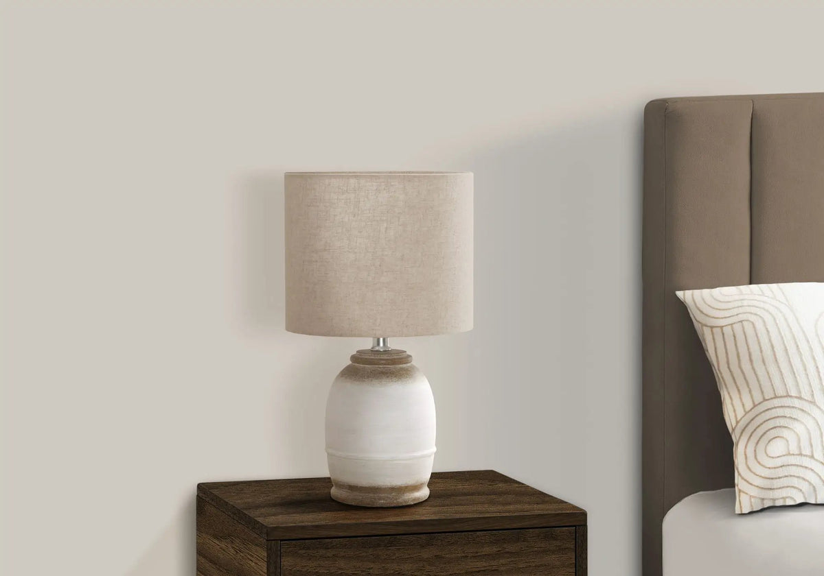 Cream Resin Table Lamp | Two-Toned Light Brown Base | 16.5 Inch Height | Compact Design