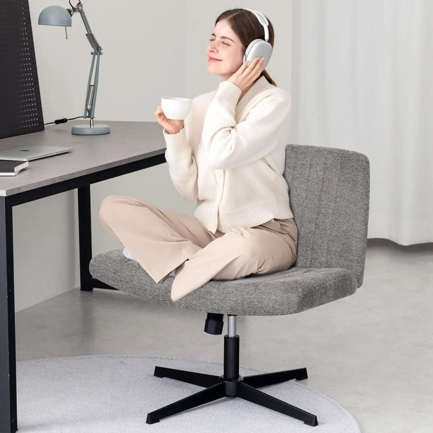 Cross Legged Office Chair Grey Wide Seat Adjustable Height from PriceLows™