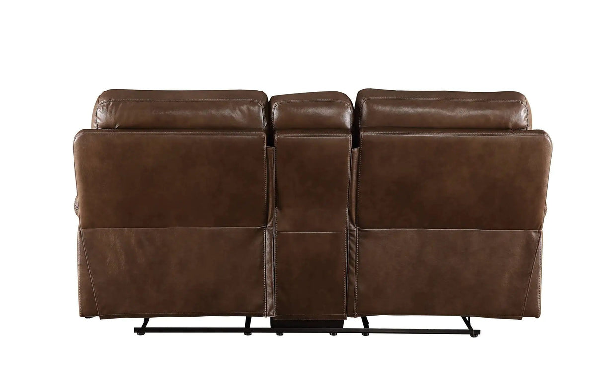 Aashi Leather Gel Match Recliner Loveseat | 38 x 72 x 34 in | Leather & Metal | Brown
