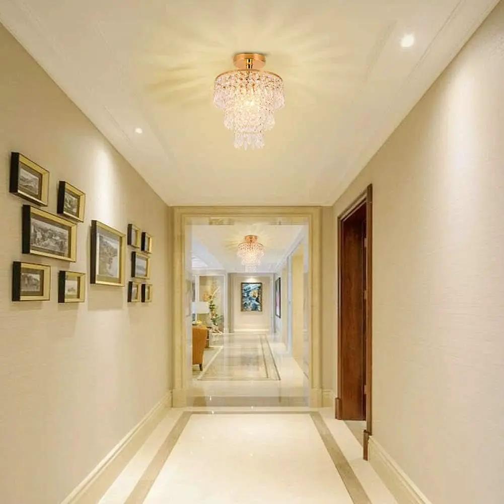 Mini Gold Crystal Chandelier 3 Tier Raindrop Flush Mount from PriceLows™