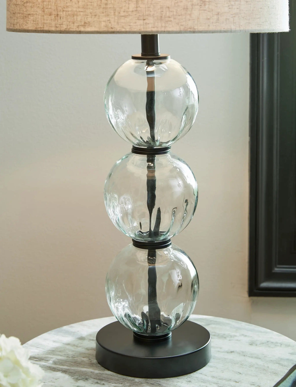 Airbal Glass Table Lamp (Set of 2) | 15 x 15 x 29.25 in | Fabric & Glass | Clear / Black