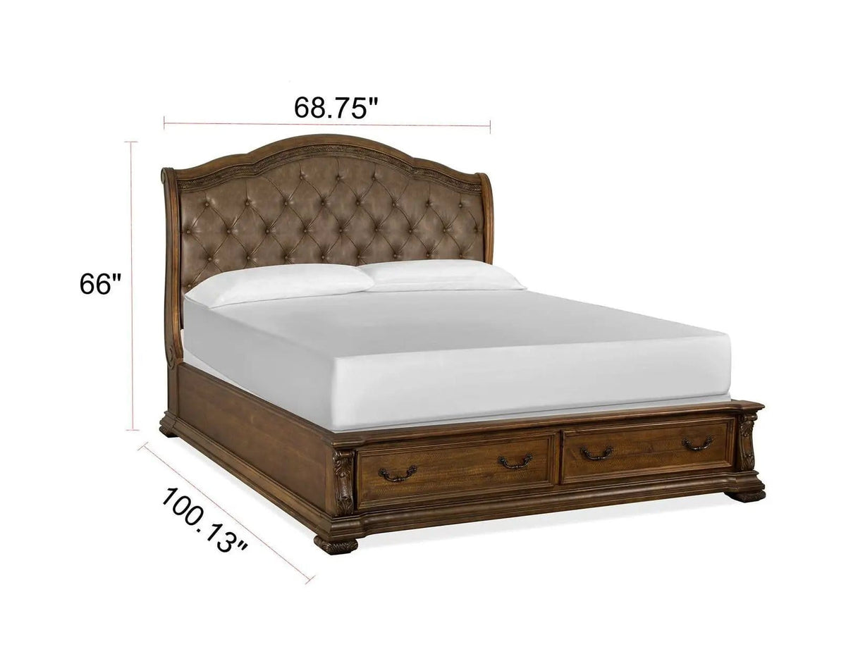 Durango Upholstered Sleigh Storage Bed | 3 Pieces | Brass | Bedroom
