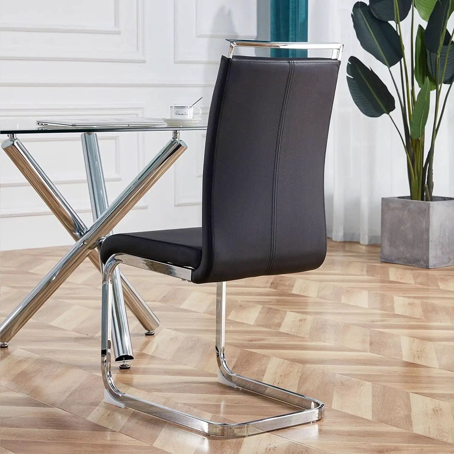 Black Dining Chairs 4 Pack With Faux Leather Seats from PriceLows™