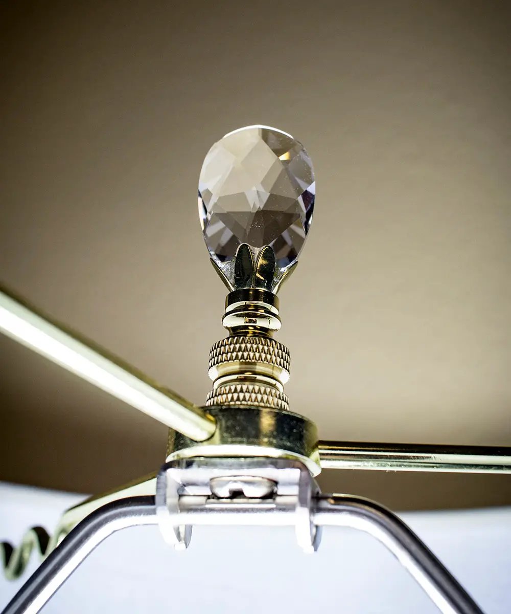 Crystal Teardrop Lamp Finial | Polished Brass | 2.5 Inch | 1/4-27 Thread