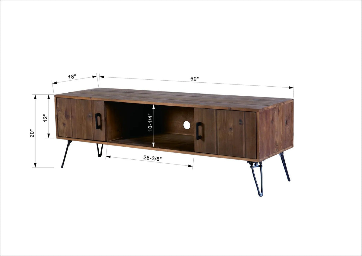 Industrial TV Stand | Reclaimed Wood Media Console | Storage Cabinets | Natural Finish