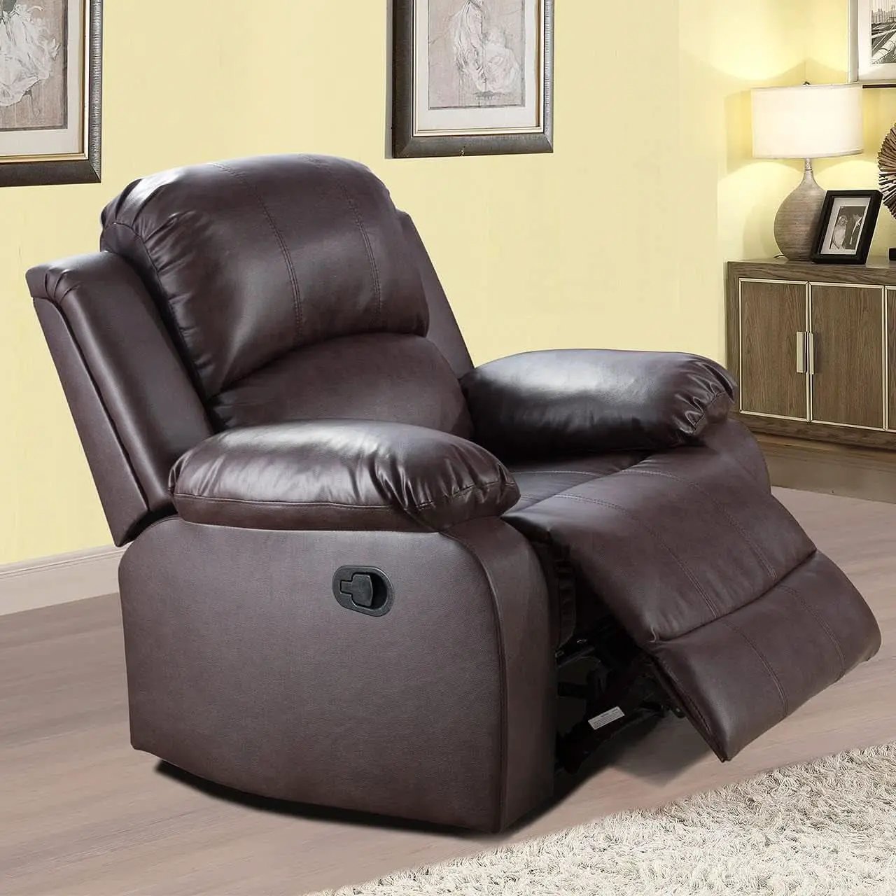 Manual Leather Recliner Sofa Set Brown For Living Room from PriceLows™