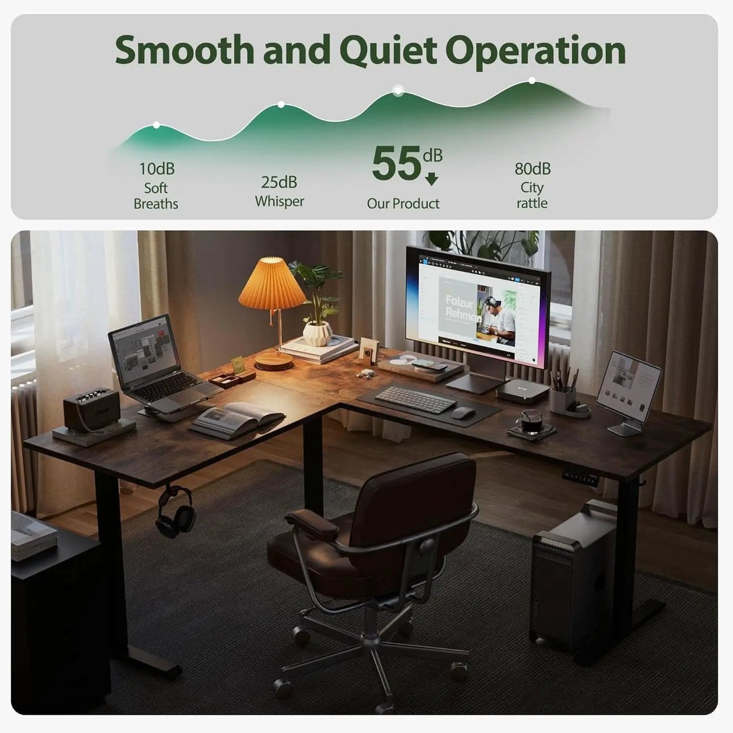 Electric L-Shaped Standing Desk 63 By 55 Inch Rustic Brown from PriceLows™