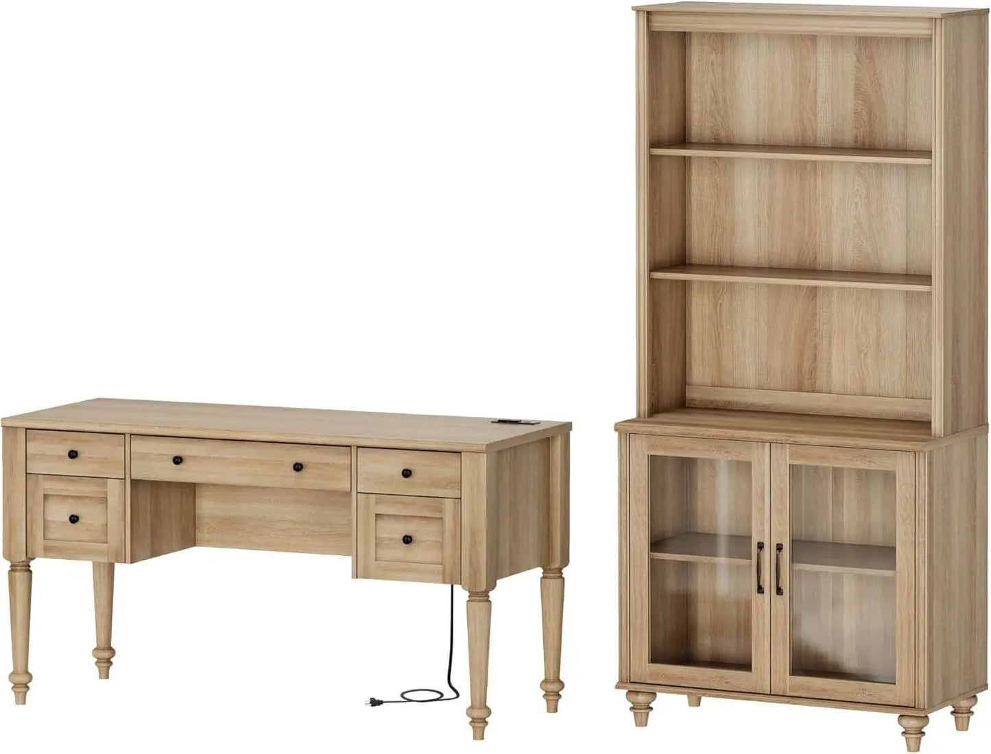Oak Distressed Farmhouse Office Desk System Bookcase from PriceLows™