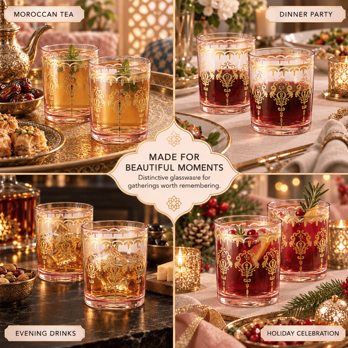 Moroccan Whiskey & Cocktail Glass Pink & Clear | Set of 2 | Glass | Tumbler