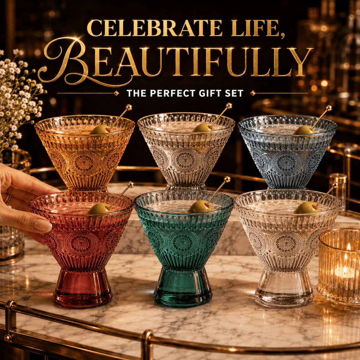 Tonal Hobnail Martini Glassware | 8 oz | Set of 6 | Glass