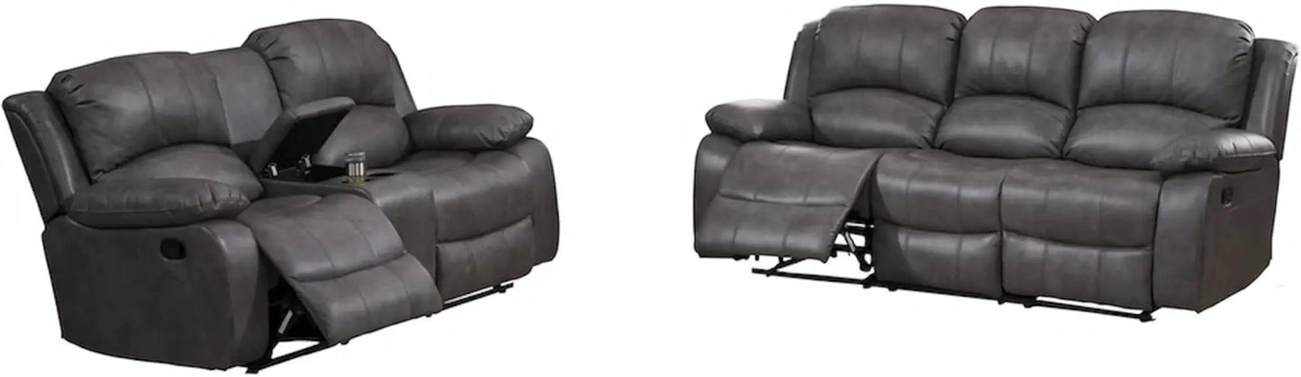 2 Piece Bonded Leather Reclining Sofa Loveseat Set Gray Living Room Furniture Set 8018 from PriceLows™