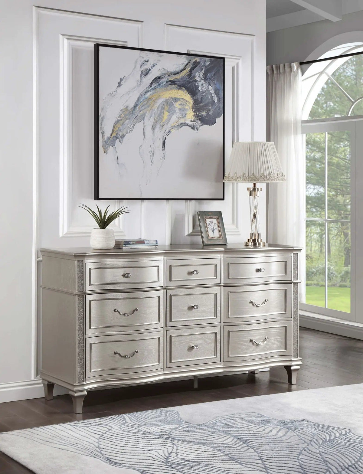 Evangeline 9-drawer Dresser Silver | 71 x 20 x 40 in | 9-Drawer | Oak