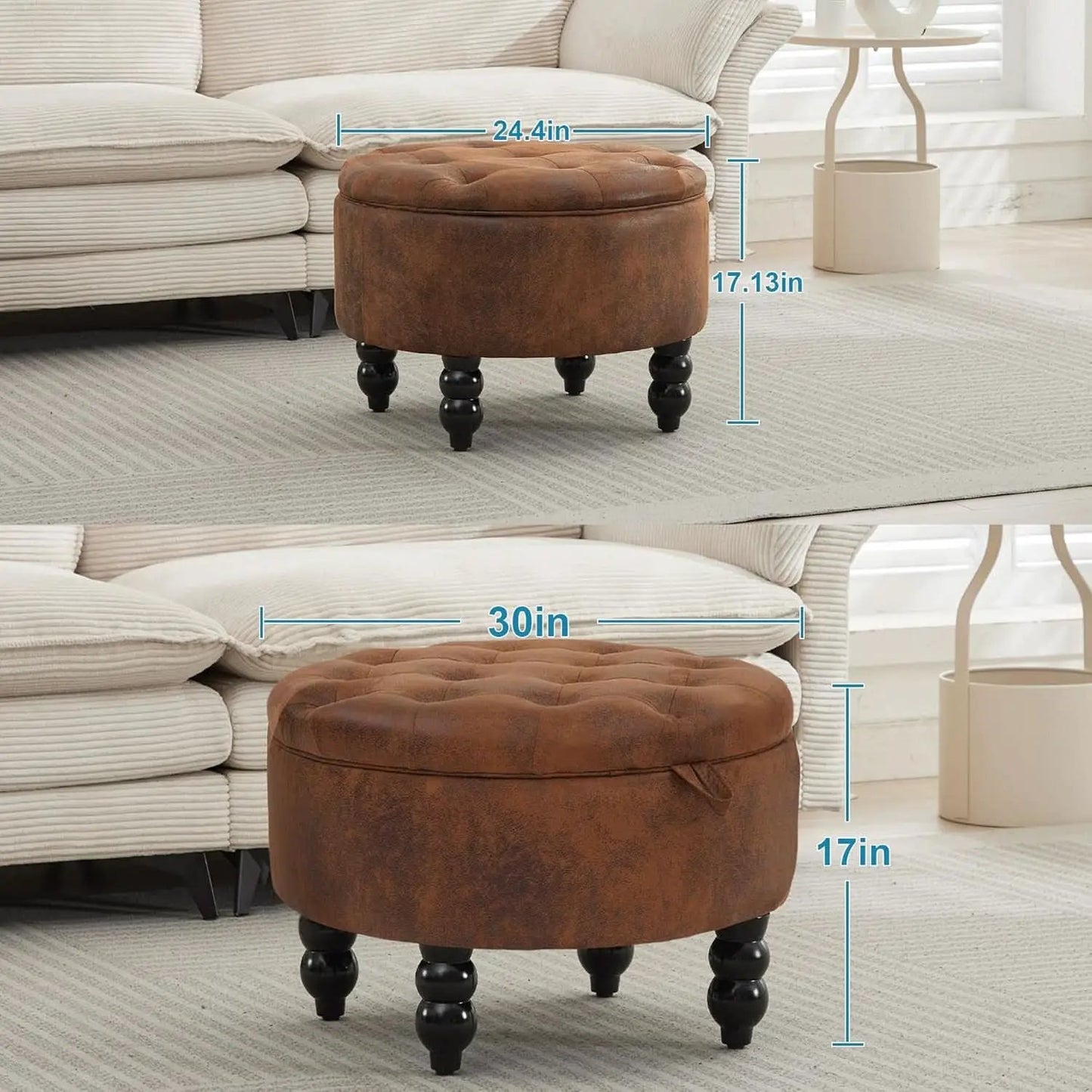 24 Inch Upholstered Storage Ottoman Featuring Tray from PriceLows™