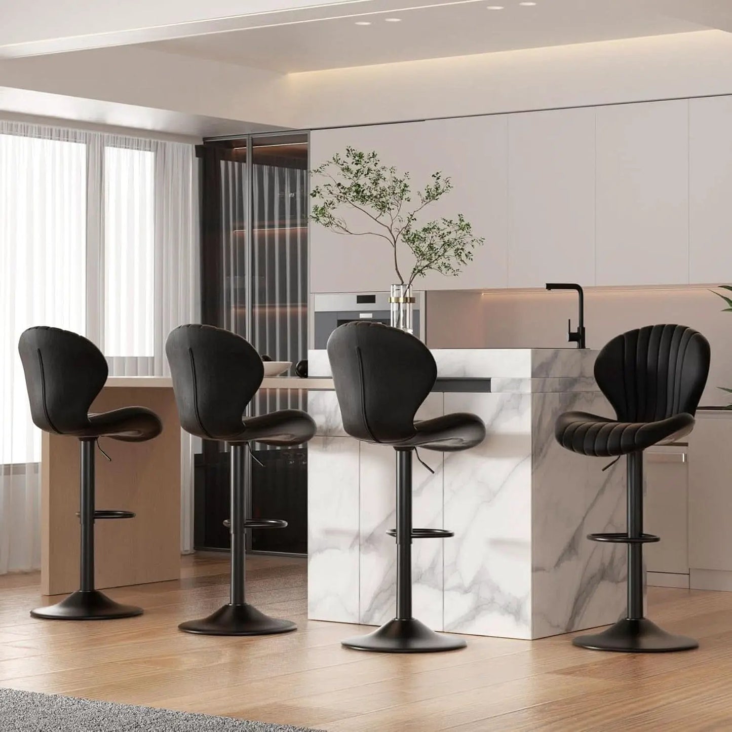 Swivel Bar Stools Set Of 3, Counter Height, Black Finish from PriceLows™