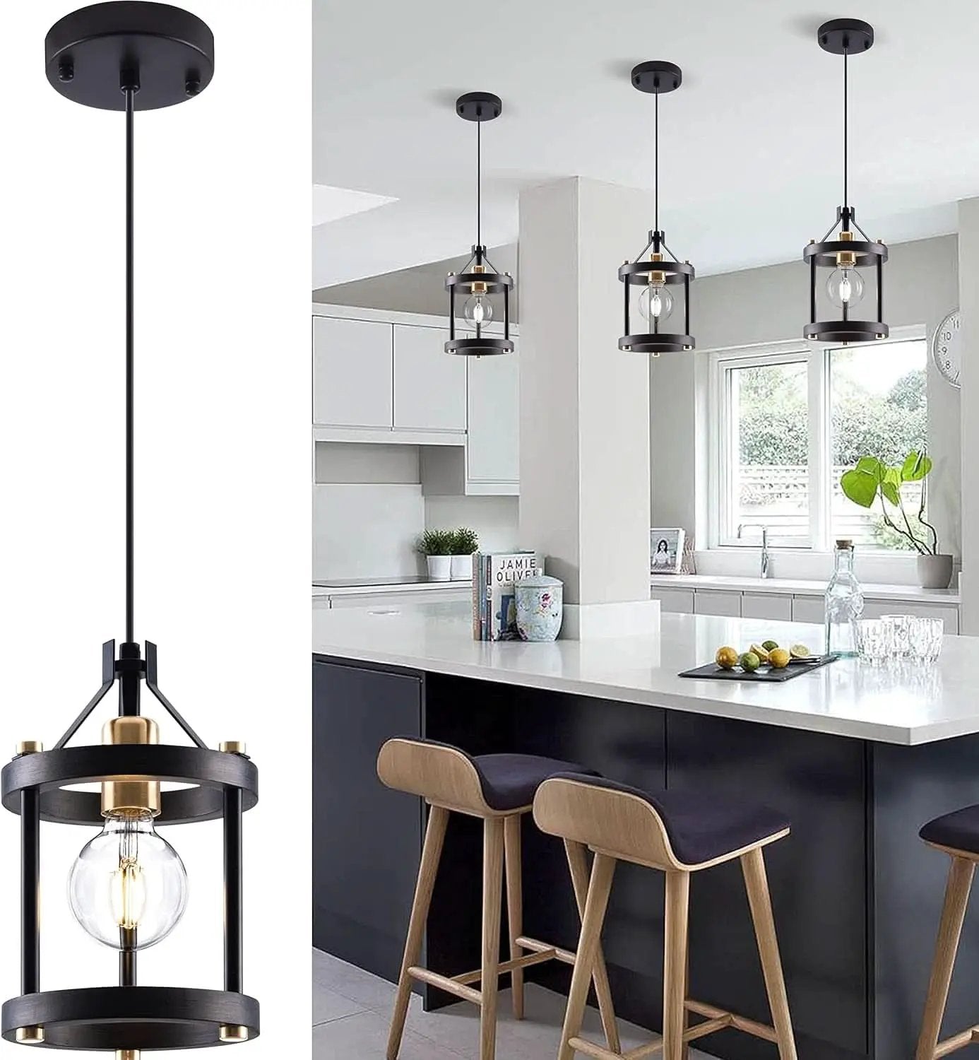 Black Farmhouse Pendant Lights With Adjustable Cords from PriceLows™