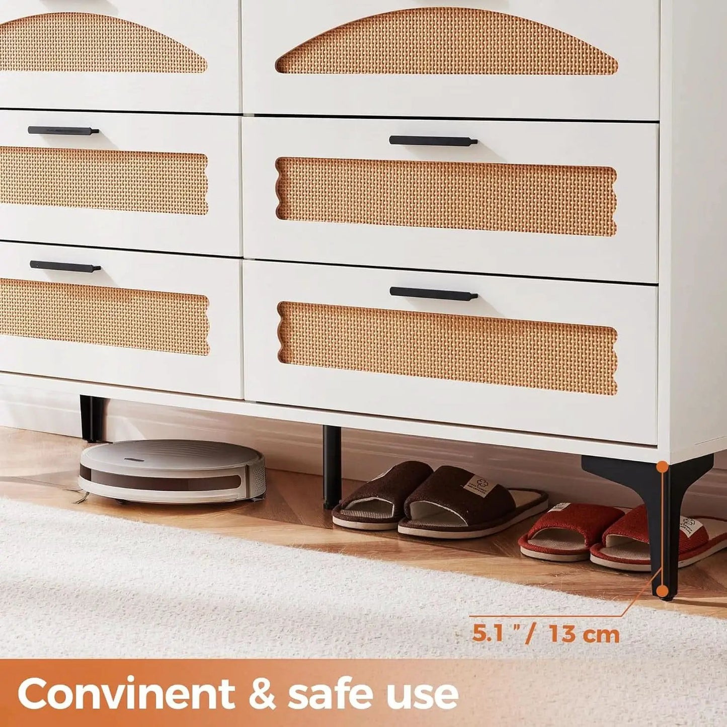 Six Drawer White Dresser With Industrial Steel Base from PriceLows™