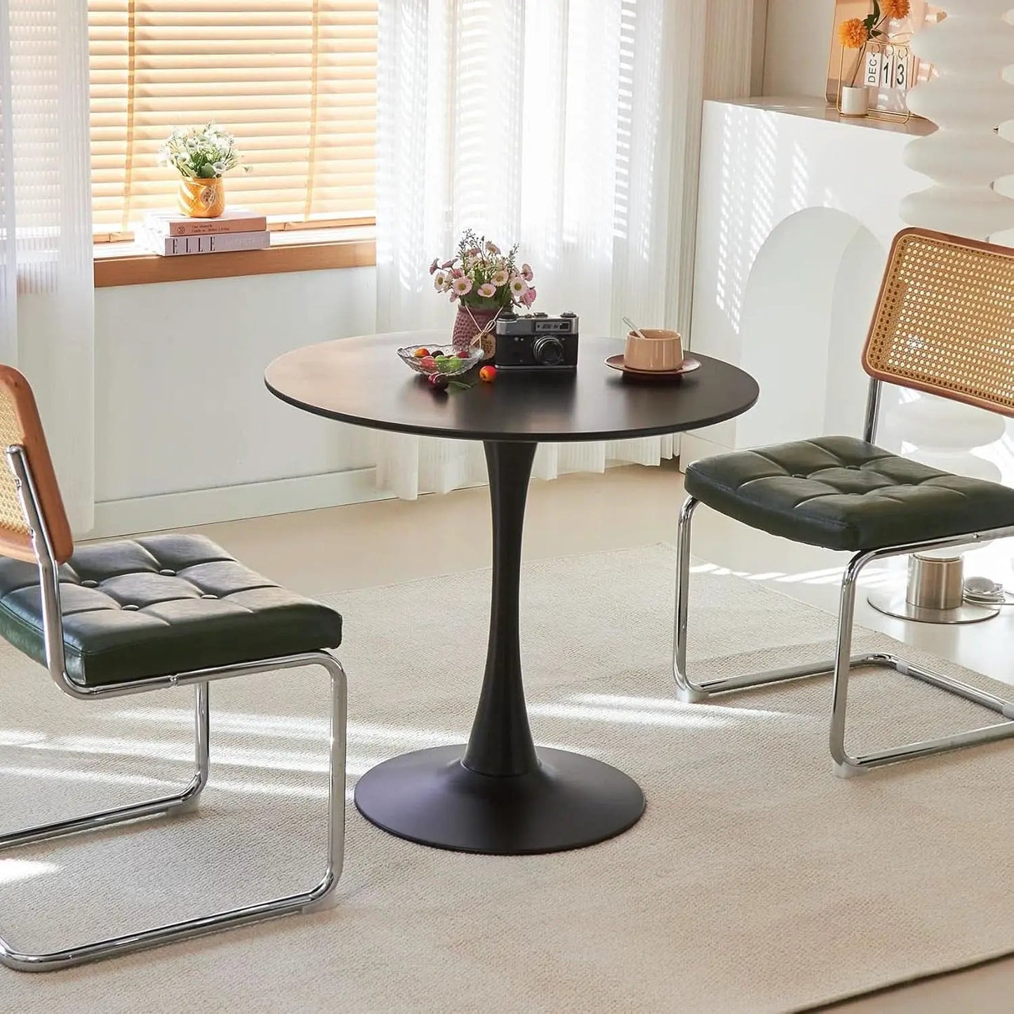 31.5 Inch Round Tulip Dining Table With Black Pedestal Base from PriceLows™
