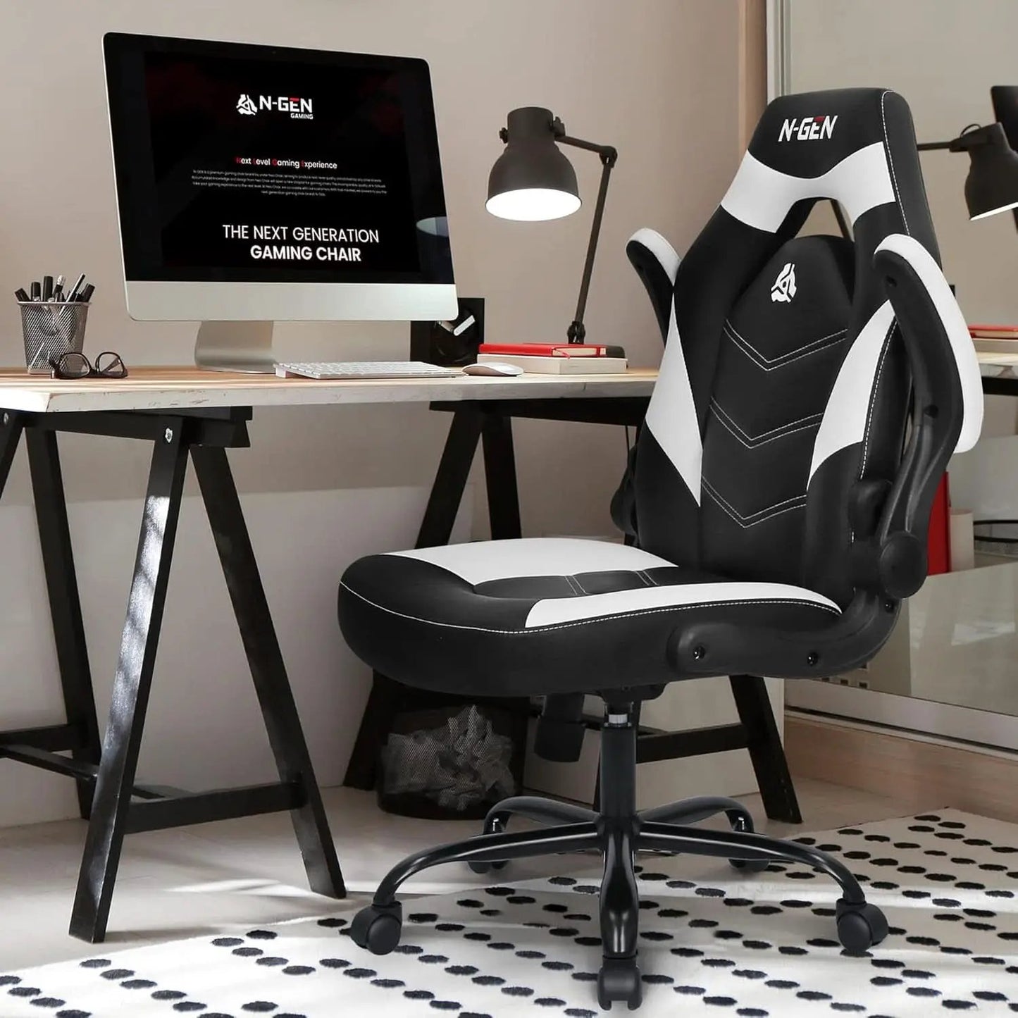 White Gaming Chair With Lumbar Support And Flip Up Arms from PriceLows™